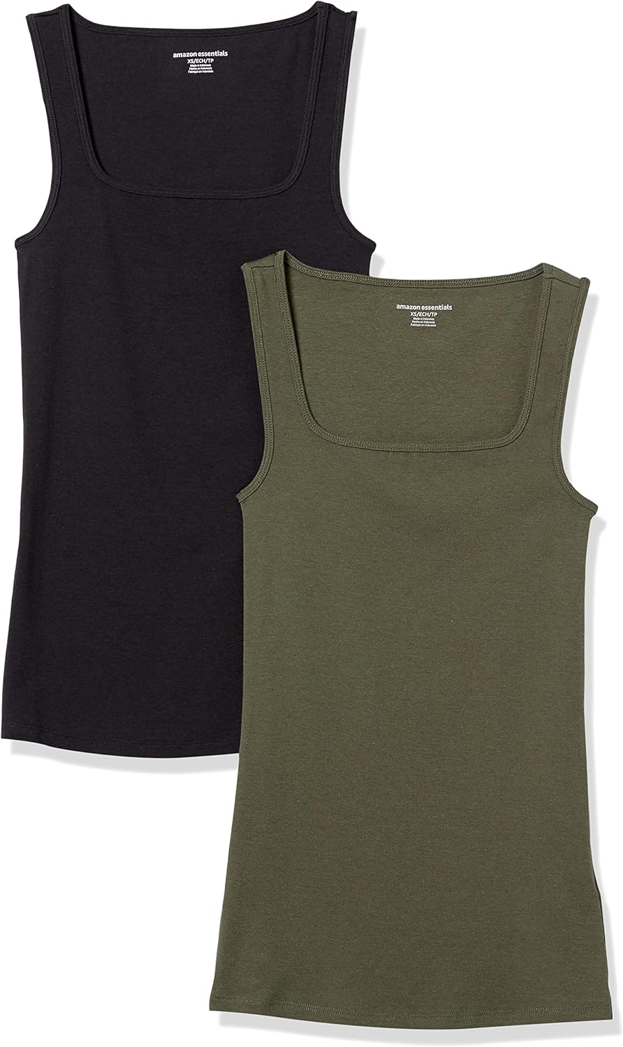 Amazon Essentials Women’s Slim Fit Square Neck Tank Top, Pack of 2