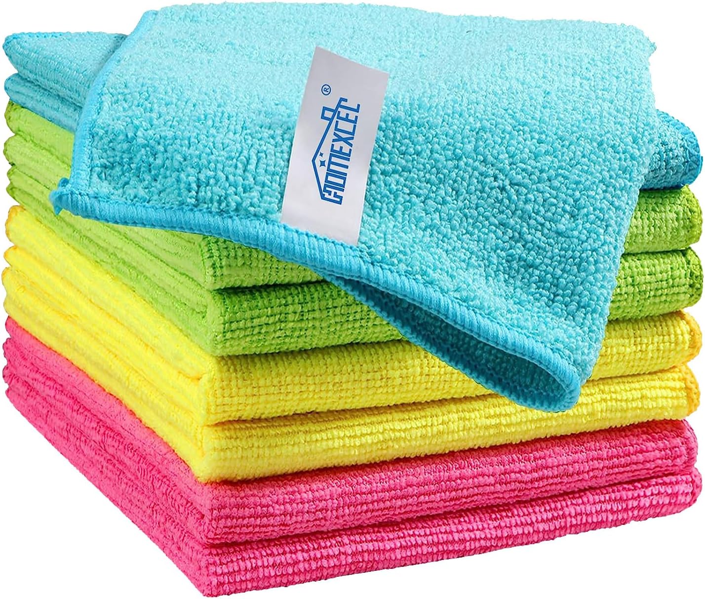 HOMEXCEL Microfiber Cleaning Cloth, 8 Pack Cleaning Rags, Cleaning Towels with 4 Color Assorted, 11.5″X11.5″(Green/Blue/Yellow/Pink)