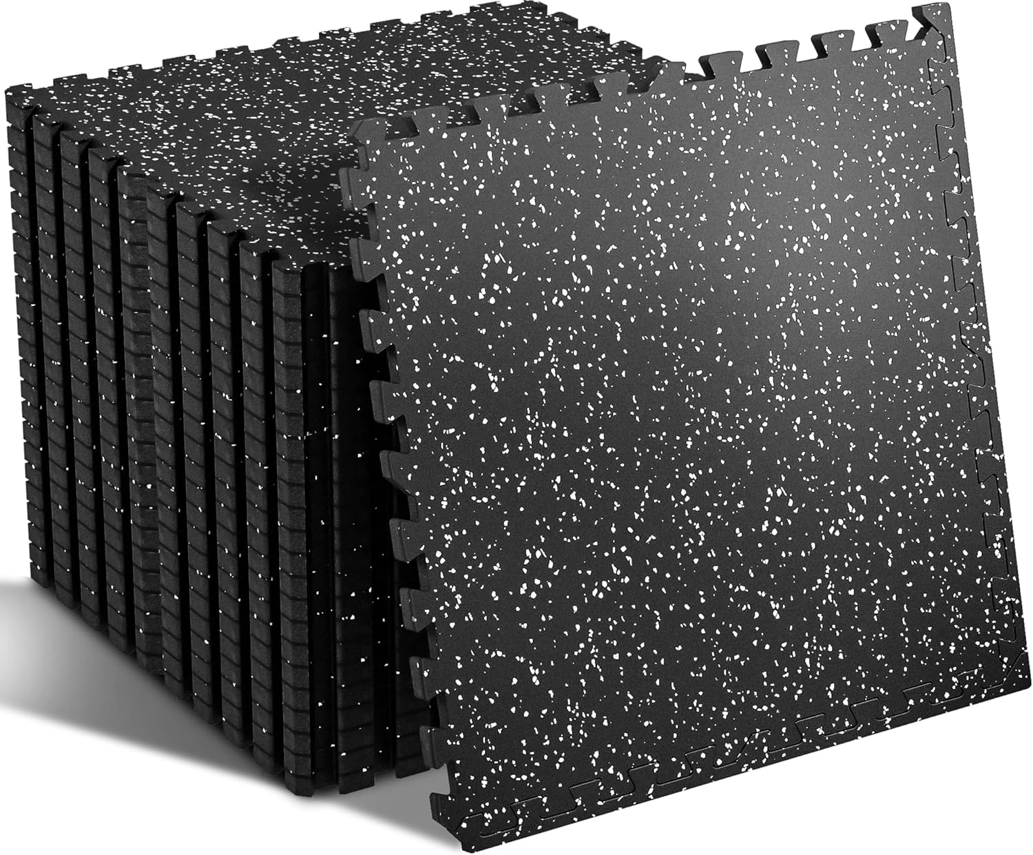 SUPERJARE 0.56” Thick 24 Pcs 96 Sq Ft Rubber Top Exercise Equipment Mats, High Density EVA Foam Mats with Rubber Top, Interlocking Gym Flooring for Home Gym, Protective Workout Mat, Black/Grey
