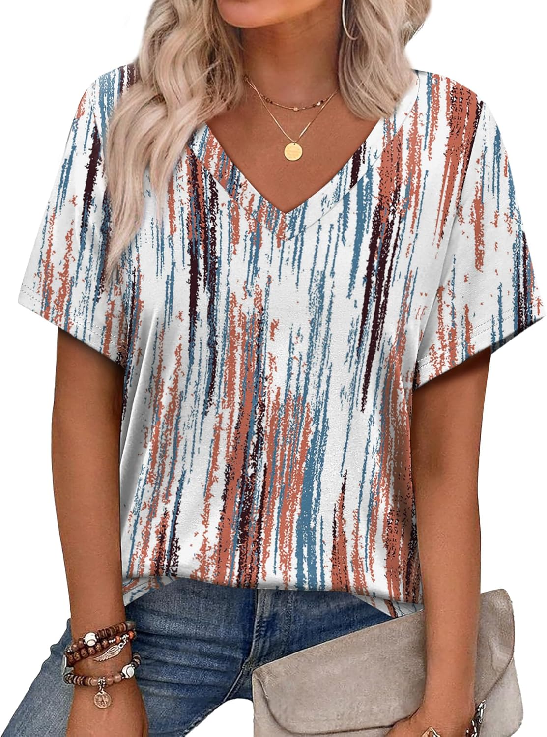Alaroo Womens Summer Tops 2025 V Neck Short Sleeve Shirts Trendy Dressy Casual Vacation Outfits Printed