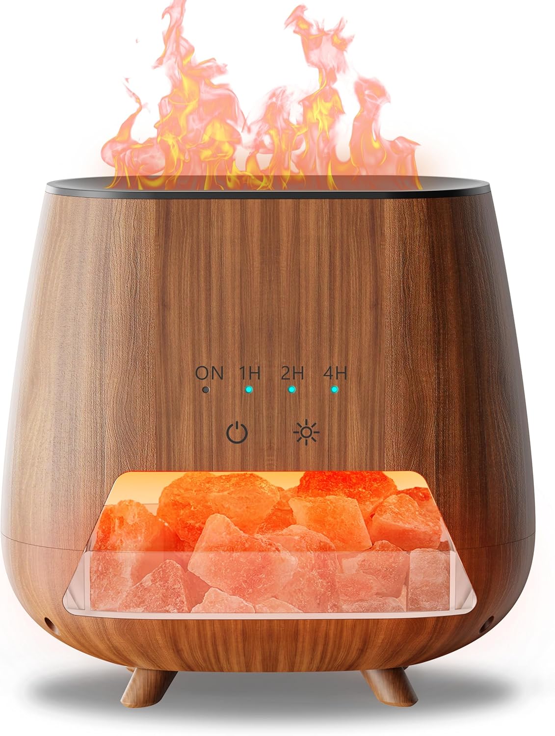 Essential Oil Diffuser for Home: 200ml Wood Grain Scent Diffuser – Pure Himalayan Pink Salt Rock – Cool Mist Humidifier with Auto Off Function and 9 Colors LED Light for Bedroom