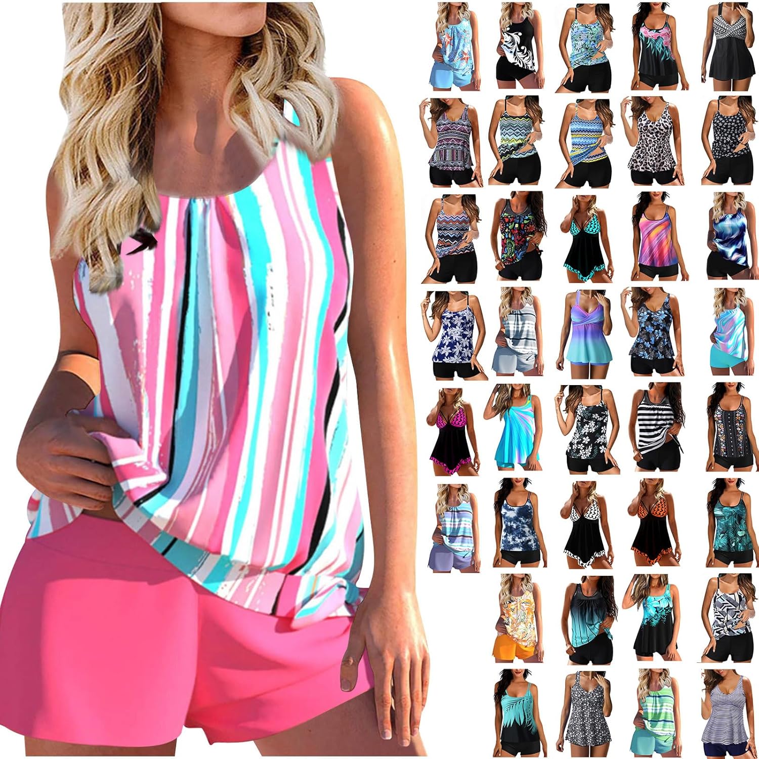 Tankini Swim Suits for Women 2024 Tummy Contro1 High Waisted Bathing Suits with Shorts Plus Size 2 Piece Tankinis Swimwear