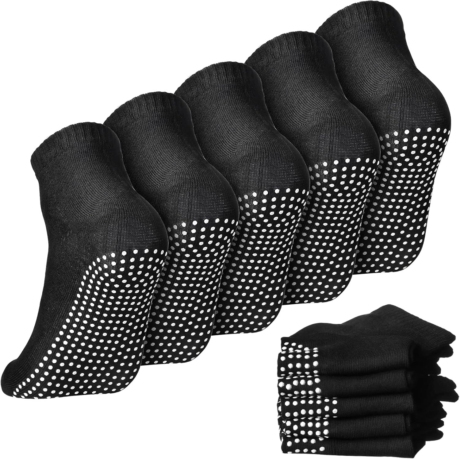 Geyoga 5 Pairs Men Non Slip Socks Women Anti Skid Slipper Barre Socks with Cushion Unisex for Yoga Pilates Barre Home Workout