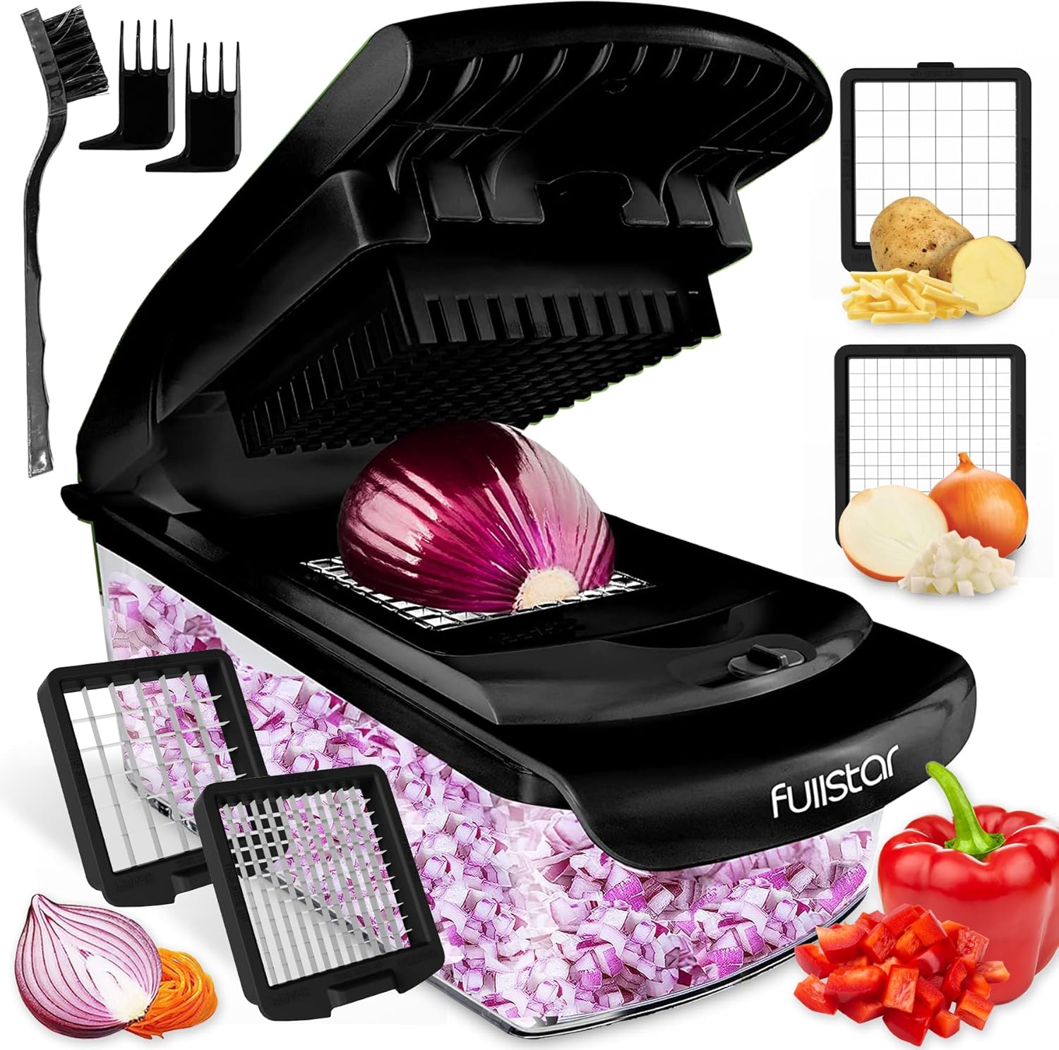 Fullstar Vegetable Chopper and Spiralizer – Food Chopper with Container, Fruit Slicer, Kitchen Gadgets & Accessories, Home Essentials (2 in 1, Black)