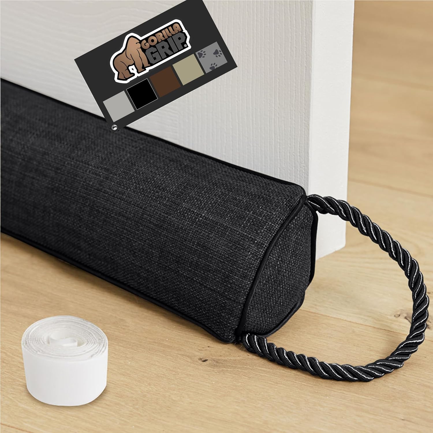 GORILLA GRIP Door Draft Stopper for Bottom of Doors, Weather Stripping Seal Blocks Hot Air, Noise, Bugs, Keeps Cold AC in, Sound Proofing Easy Install Gap Filler, Home Essentials, 34 Inch, Black