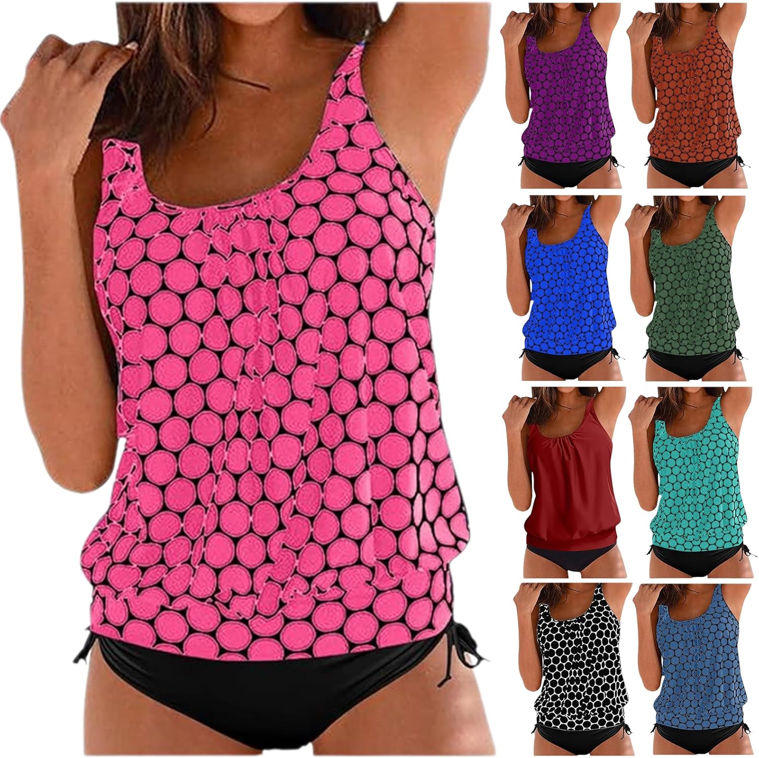 Womens Tankini Bathing Suits Tummy Control Two Piece Swimsuit Full Coverage Tank Top Swim Suit
