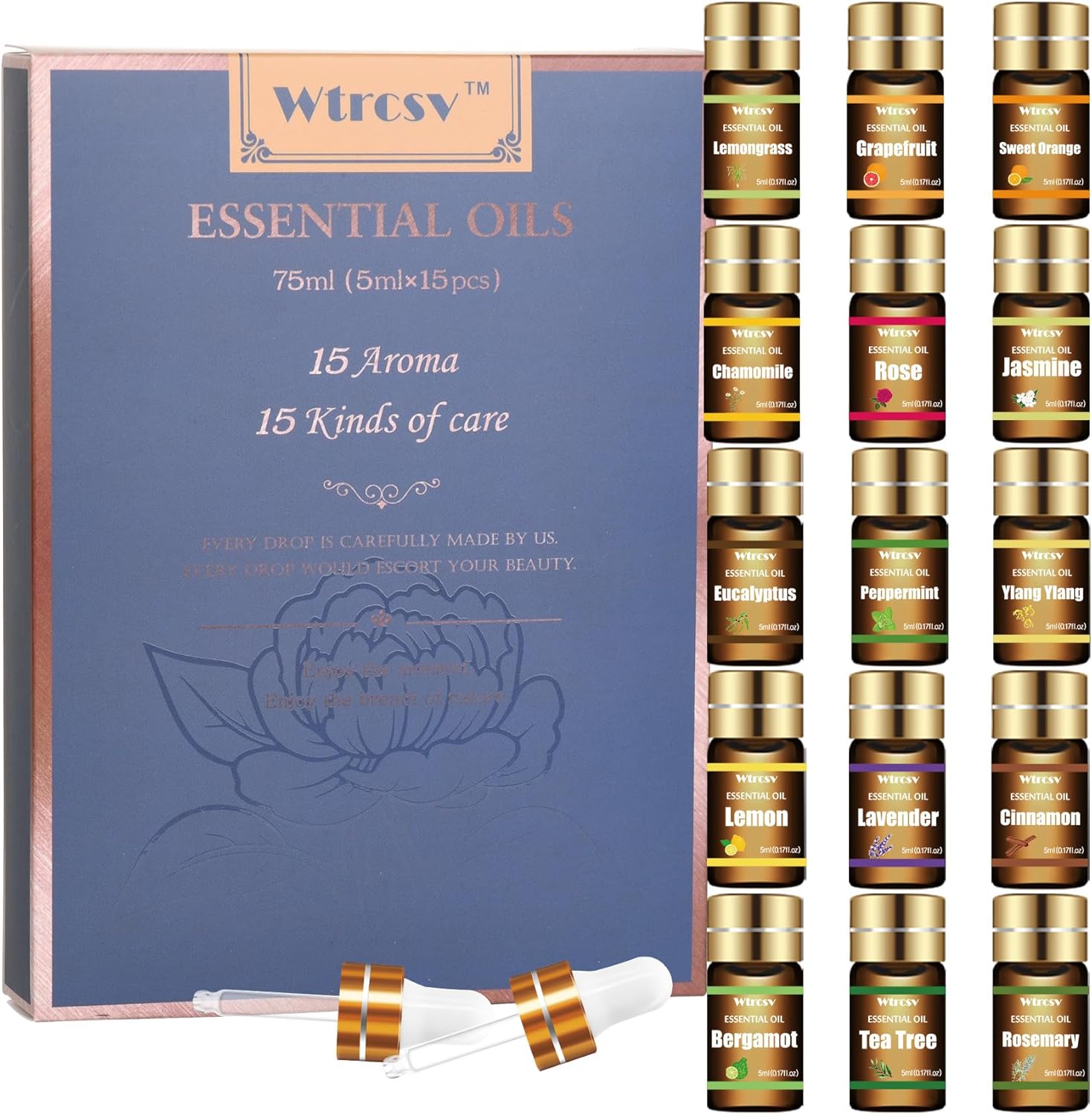 Essential Oils Set-Top 15 Blends for Diffusers,Candle Making Scents,Fragrance,Aromatherapy-Eucalyptus,Lavender,Lemongrass,Tea Tree,Peppermint,Rosemary,Sweet Orange,Grapefruit,Rose,Lemon&More,15x5mL