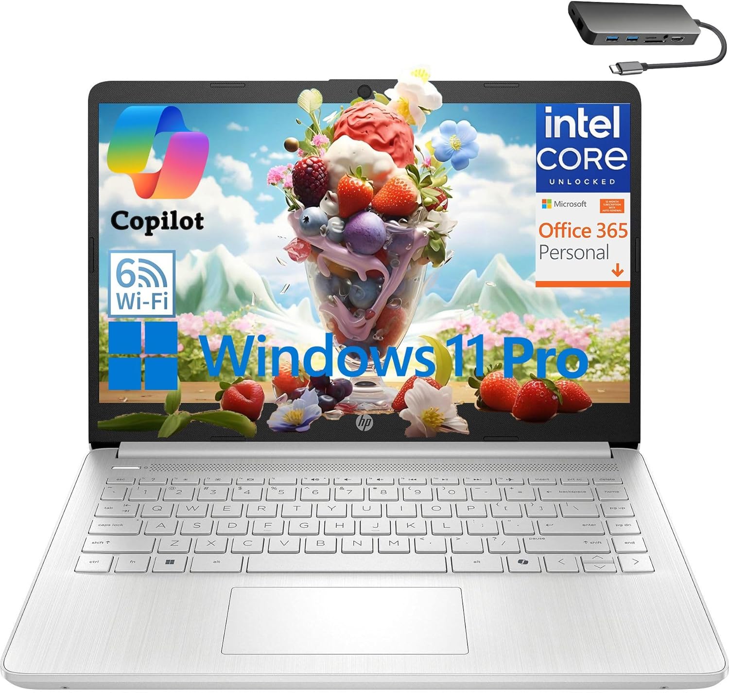 HP Laptop Computer for Student & Business, 1-Year Office365, 16GB RAM, 384GB Storage (128GB UFS + 256GB Hub Docking Set), 14 Inch, Intel 4-Core Processor (Beat i3-1115G4), WiFi 6, BT 5.4, Win 11 Pro S