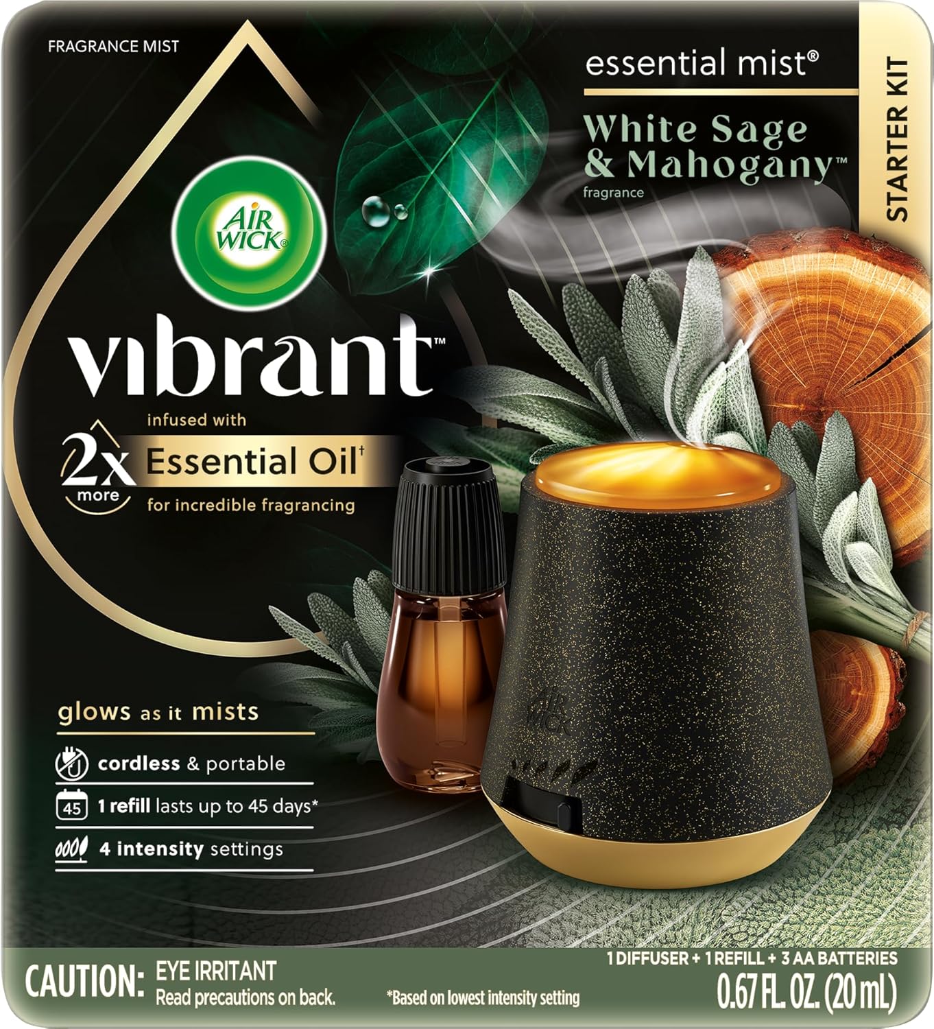 AIR WICK Essential Mist – Starter Kit White Sage & Mahogany, Air Freshener, Essential Oils