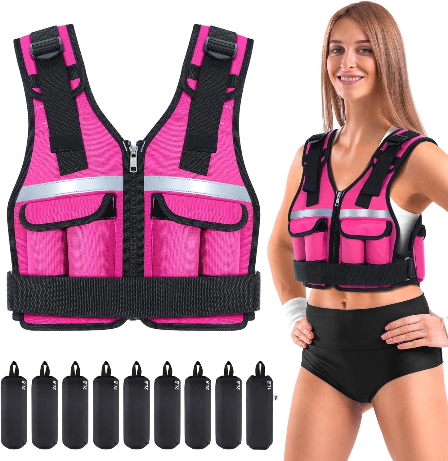 Sportneer Adjustable Weighted Vest Weights: 2-18 lbs/2-40 lbs Body Weight Vests 16 In 1 Fast Adjust Running Vest for Men Women Gym Home Workout Fitness Strength Training 2-18/40 lbs Removable