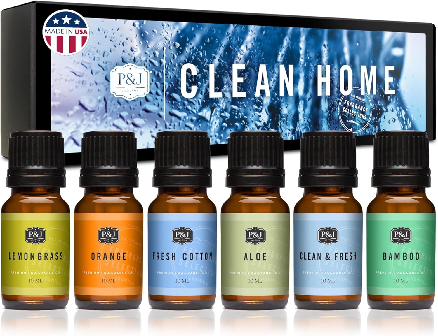 P&J Fragrance Oil Clean Home Set | Lemongrass, Fresh Cotton, Clean & Fresh, Aloe, Bamboo, Orange Candle Scent for Candle Making, Freshie Scents, Soap Making Supplies, Diffuser Oil Scents