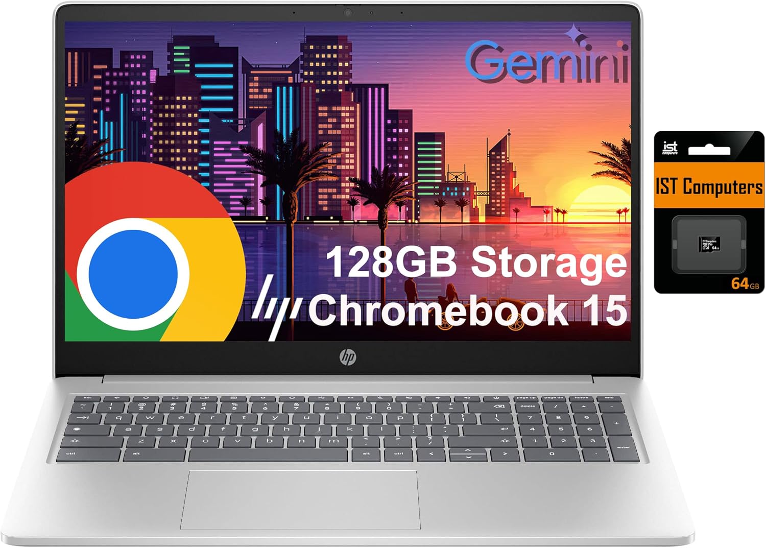 HP Chromebook Laptop 15 ( 15.6″ Anti-Glare, Intel N200 (> i3-1115G4), 8GB DDR5 RAM, 128GB Storage (64GB eMMC + 64GB SD Card), Numeric KB) Home & Student, Webcam w/Shutter, Wi-Fi, Chrome OS, Silver