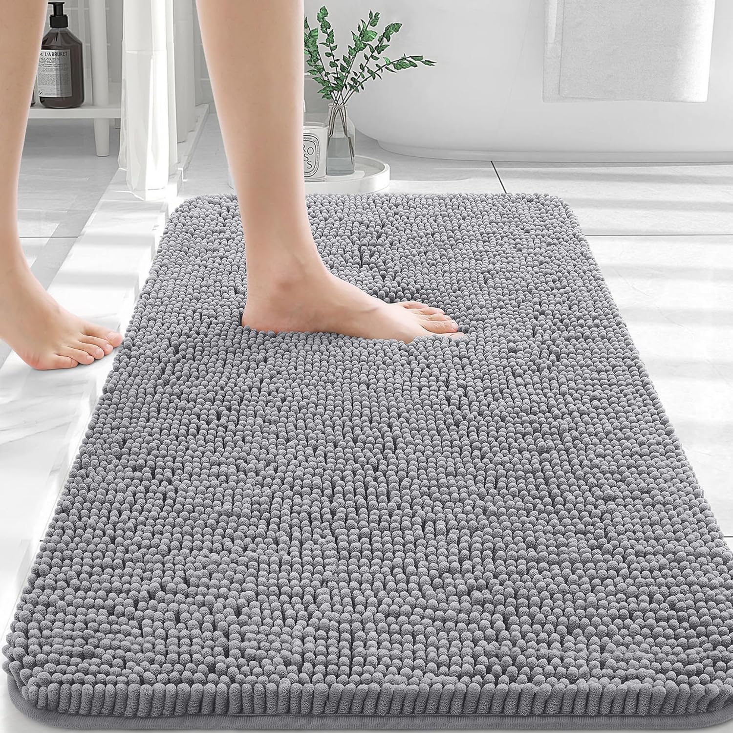 OLANLY Bathroom Rugs 30×20, Extra Soft Absorbent Chenille Bath Rugs, Rubber Backing Quick Dry, Machine Washable Bath Mats for Bathroom Floor, Tub and Shower, Home Decor Accessories, Grey