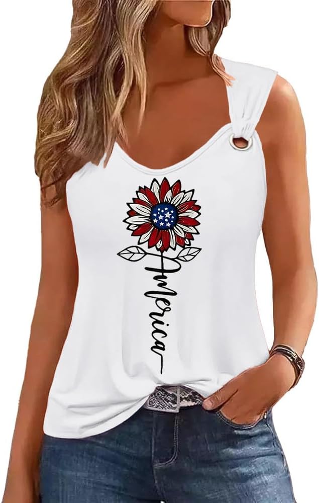 Womens Gradient Notched Neck Casual Tank Tops Novelty Sleeveless Shirts Funny Graphic Tee Vests