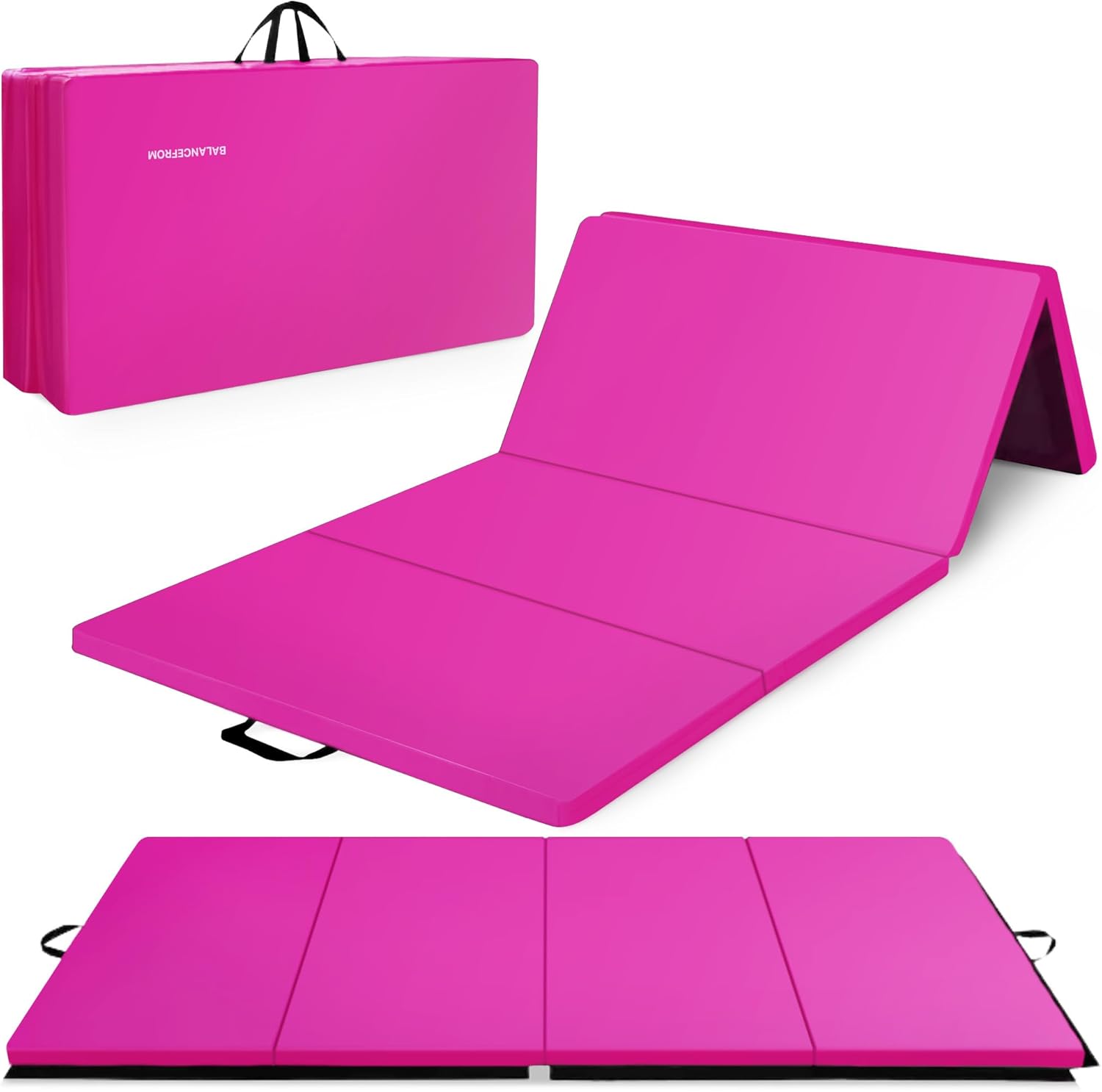 BalanceFrom Folding Gymnastics Mat, Thick Home Gym Floor Tumbling Equipment, Pink – Portable Exercise and Workout Pad for Pilates, Aerobics, and Martial Arts Fitness Training