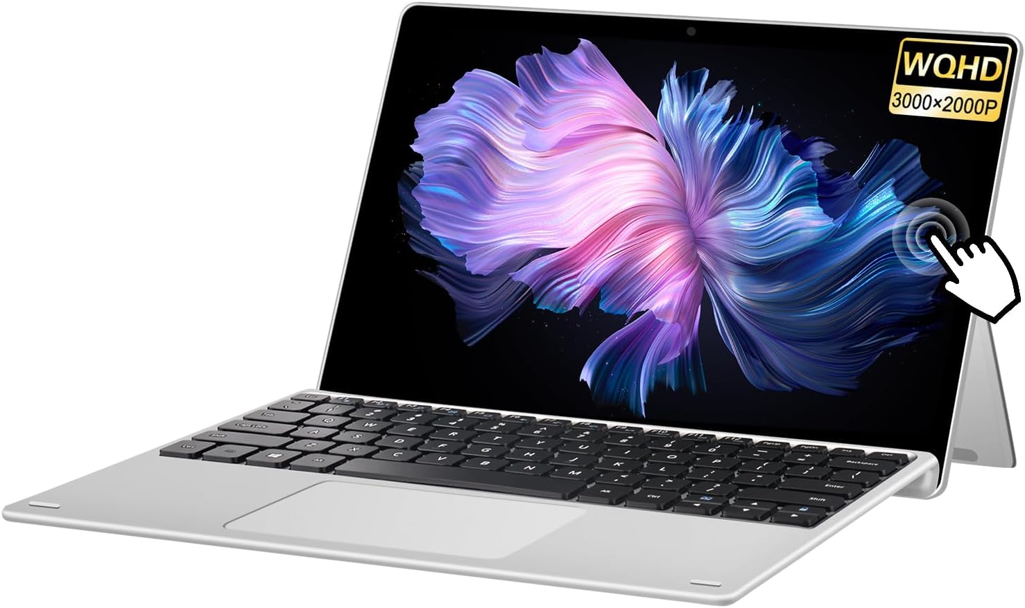 VGKE 2-in-1 Touch-Screen Laptop, 12.3″ 3K IPS Tablet PC with Magnetic Keyboard, Celeron J4125, Up to 2.7Ghz, 8GB RAM, 256GB SSD, USB Type-C, Webcam, Silver