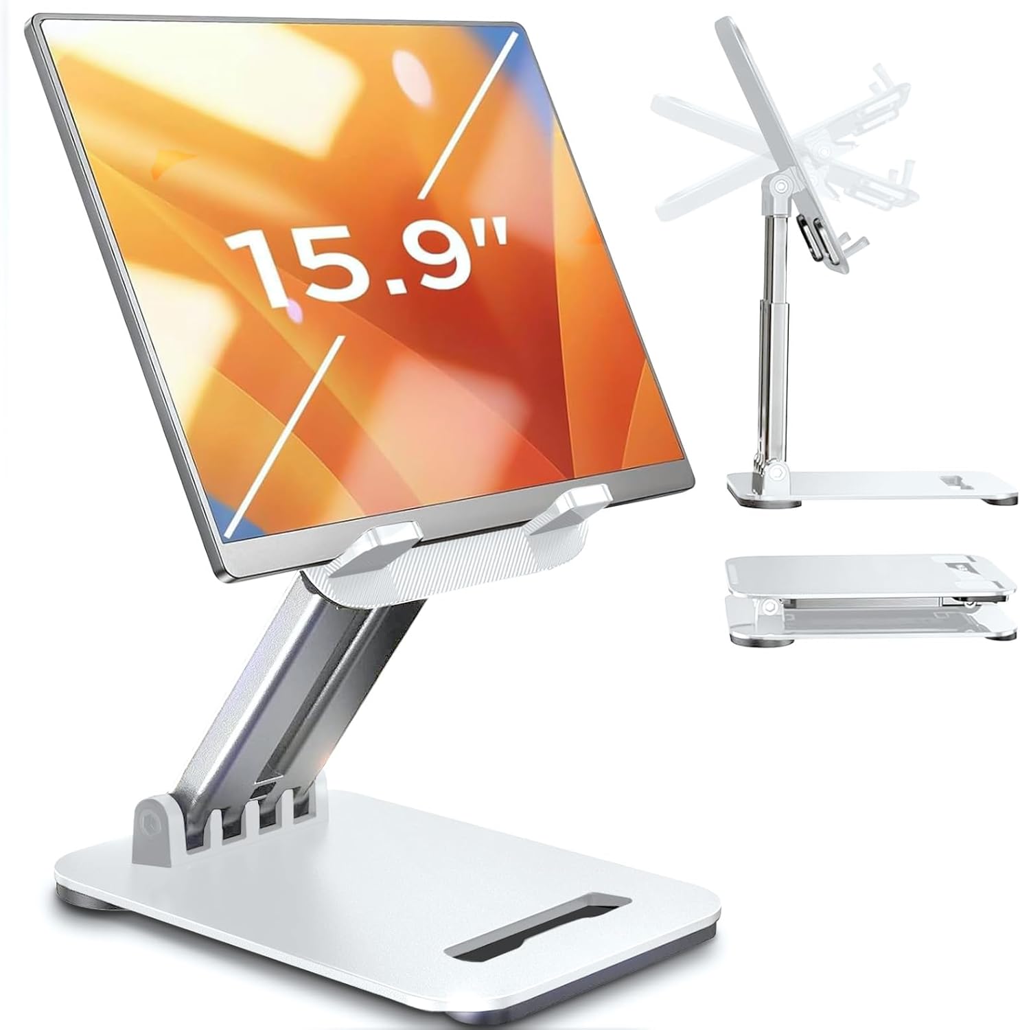LISEN Tablet Stand for iPad Stand Holder Desk, Foldable Home Office Desk Accessories Travel for iPad Holder Dorm College Essentials Portable Monitor Stand Fits Tabs Kindle iPhone 4-15.9″ White