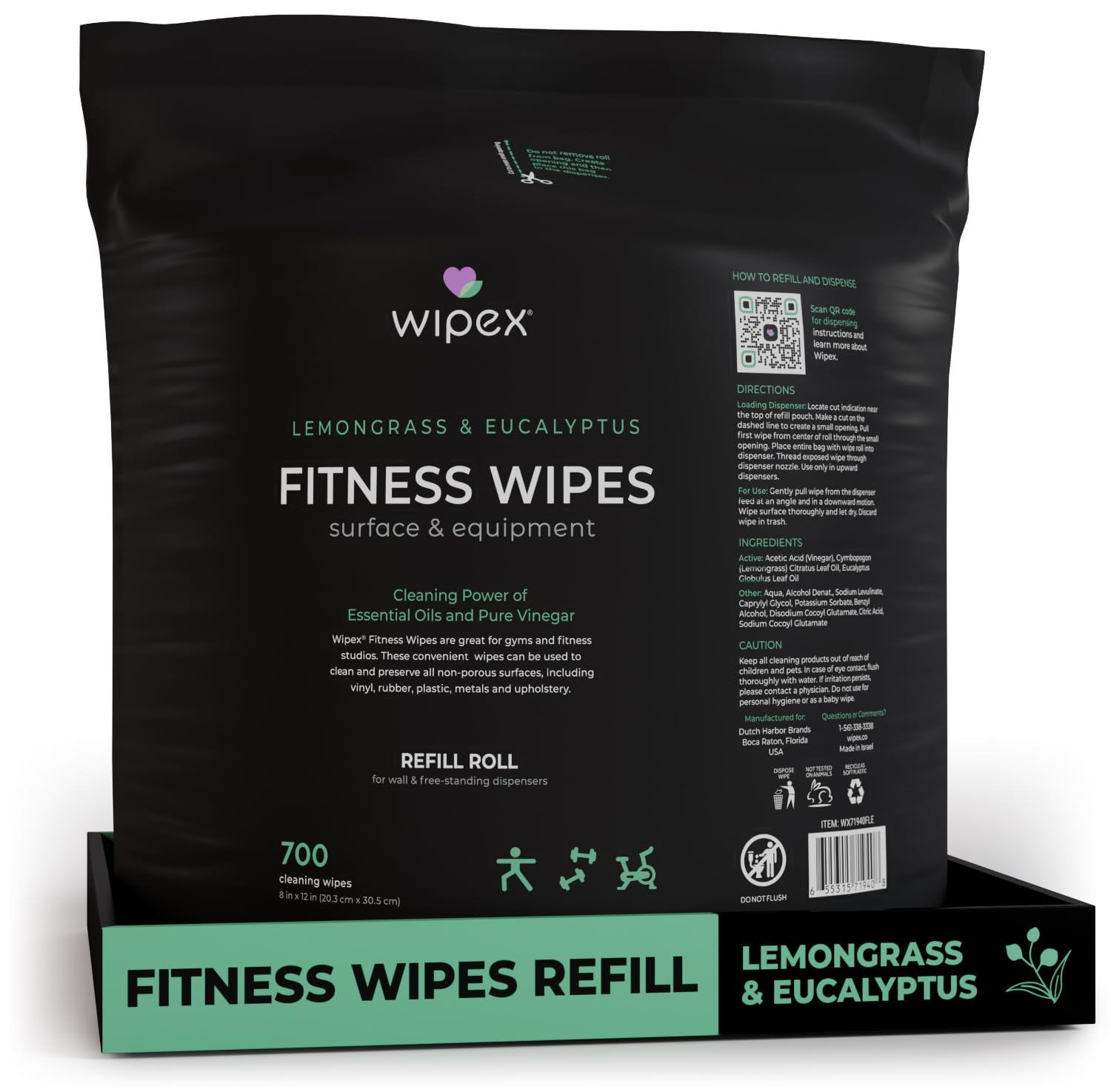 Wipex Gym Wipes for Equipment Cleaning – 700 Large 8″x12″ Natural Fitness Wipes Refills for Dispensers – Made with Lemongrass, Eucalyptus Oil & Vinegar, Bulk Surface Multipurpose Wipes (1 Pack)