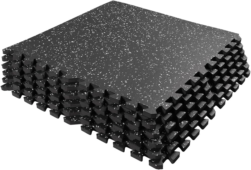 0.8in Thick 24 Sq Ft Gym Flooring for Home Gym, 6 Tiles Workout Exercise Equipment Mats, Rubber Top with EVA Foam, Interlocking Puzzle Floor Tiles for Fitness Room, Protective Flooring Mat