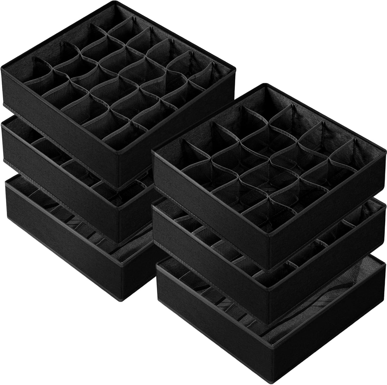 Criusia 6 Pack Sock Underwear Drawer Organizer Dividers – Dresser Organizer for Baby Clothes – Closet Organizers and Storage for Bedroom Essentials for Dorm Room/New Home/Apartment (Black)
