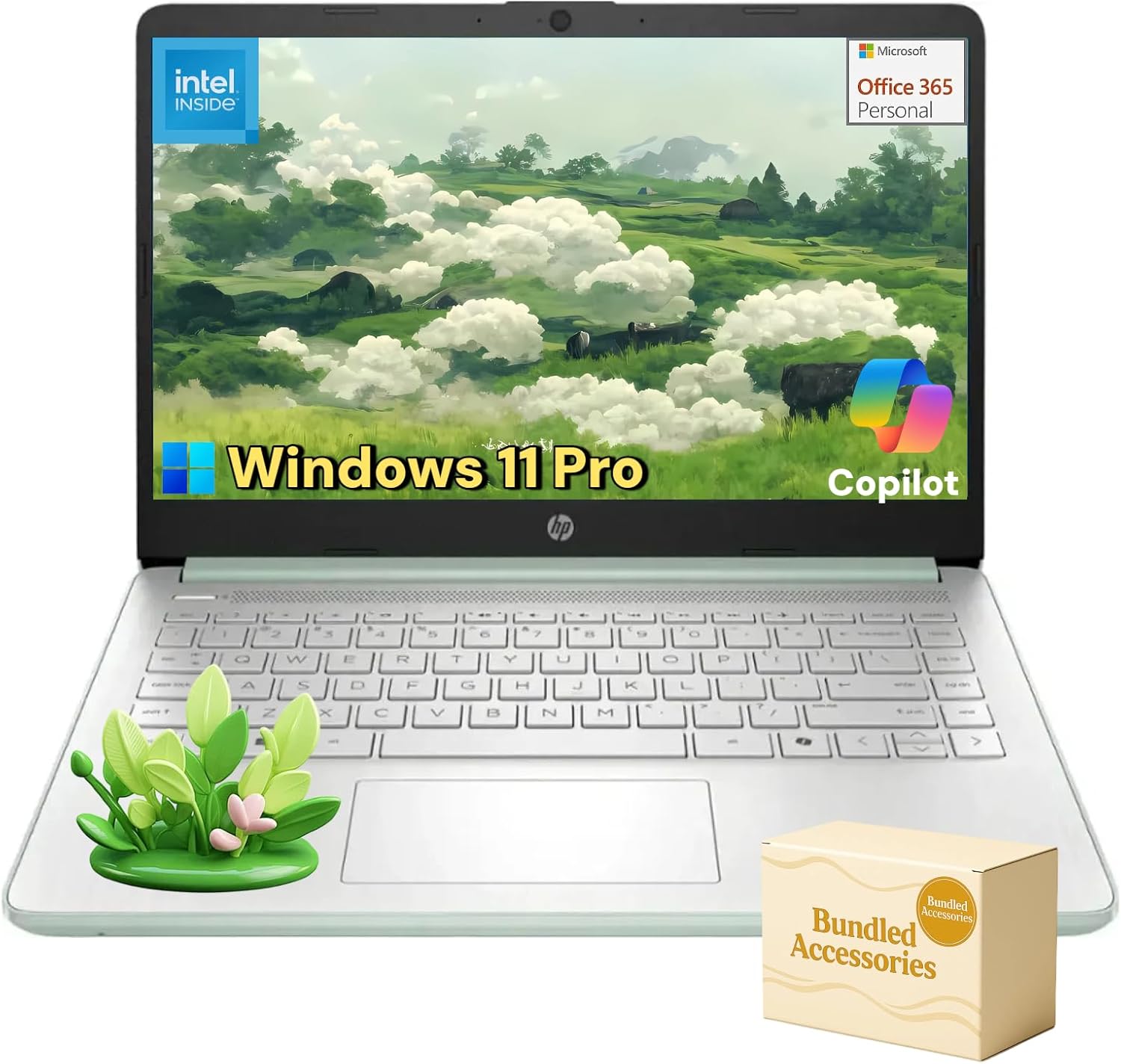 HP 14″ Student Business Laptop – Windows 11 Pro • 1-Year Office 365 • Intel Quad-Core N150 • HD Anti-Glare Display • Wi-Fi 6 • Copilot+ PC • Green • 16G RAM • 128G UFS + 256GB Micro SD Card