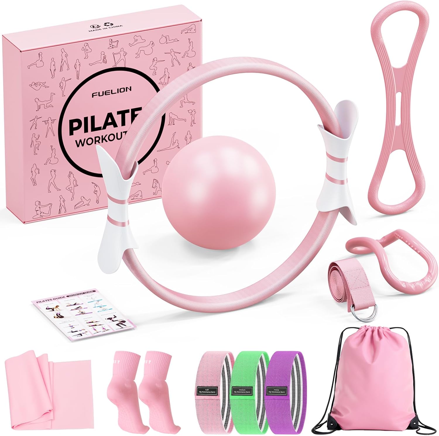 Pilates Ring Set for Women, Home Workout Pilates Equipment with Resistance Bands, 14” Magic Circle, Mini Ball, Pilates Starter Kit for Strength, Toning and Flexibility, Workout Guide Included