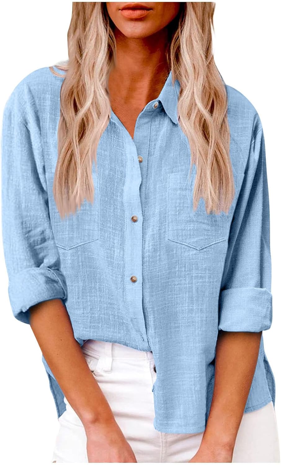 Linen Shirts for Women Long Sleeve Button Down Collared Tops Loose Fit Gauze Blouses 2025 Summer Clothes