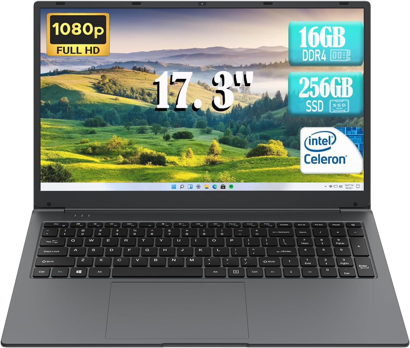 17.3” FHD Business Laptop, Celeron Quad-Core Processor (Up to 2.9GHz), 8GB RAM 256GB SSD, Windows 11,Type-C, Wi-Fi, USB3.0, Long Battery Life for Office/Student/Home Use