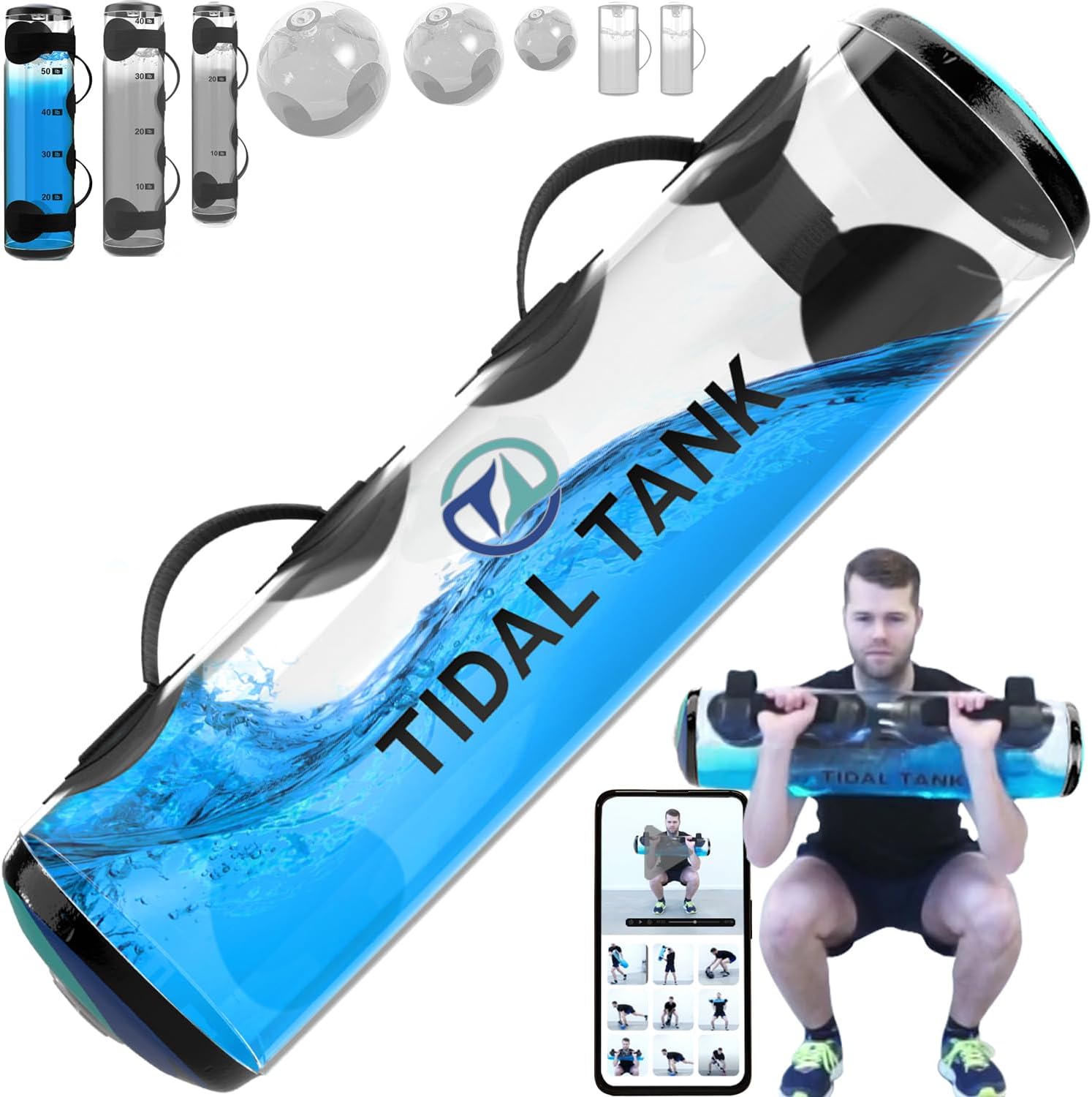 Tube – The Original Aqua Bag – Water Weight Bag up to 79 lbs – Adjustable Workout Sand Bags Weights Alternative – Portable Sandbag Fitness Equipment Set, Home Exercise Gym – Including App