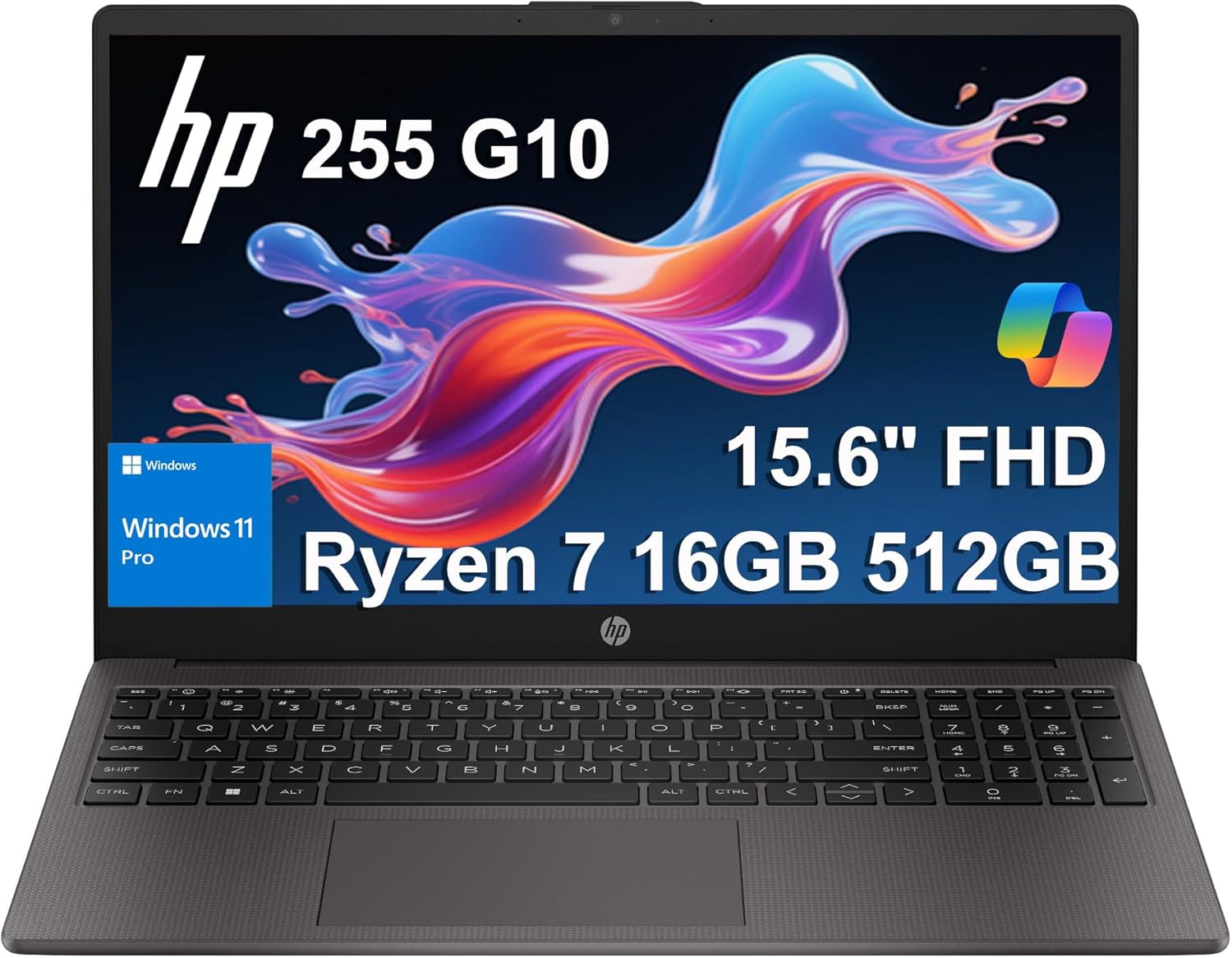HP 255 G10 Business Laptop (15.6″ FHD Anti-Glare, AMD Ryzen 7 7730U (> Intel i7-1355U) 16GB RAM, 512GB SSD) for Home, Student, Military Grade, Webcam w/Shutter, Numeric Keypad, Wi-Fi 6, Win 11 Pro