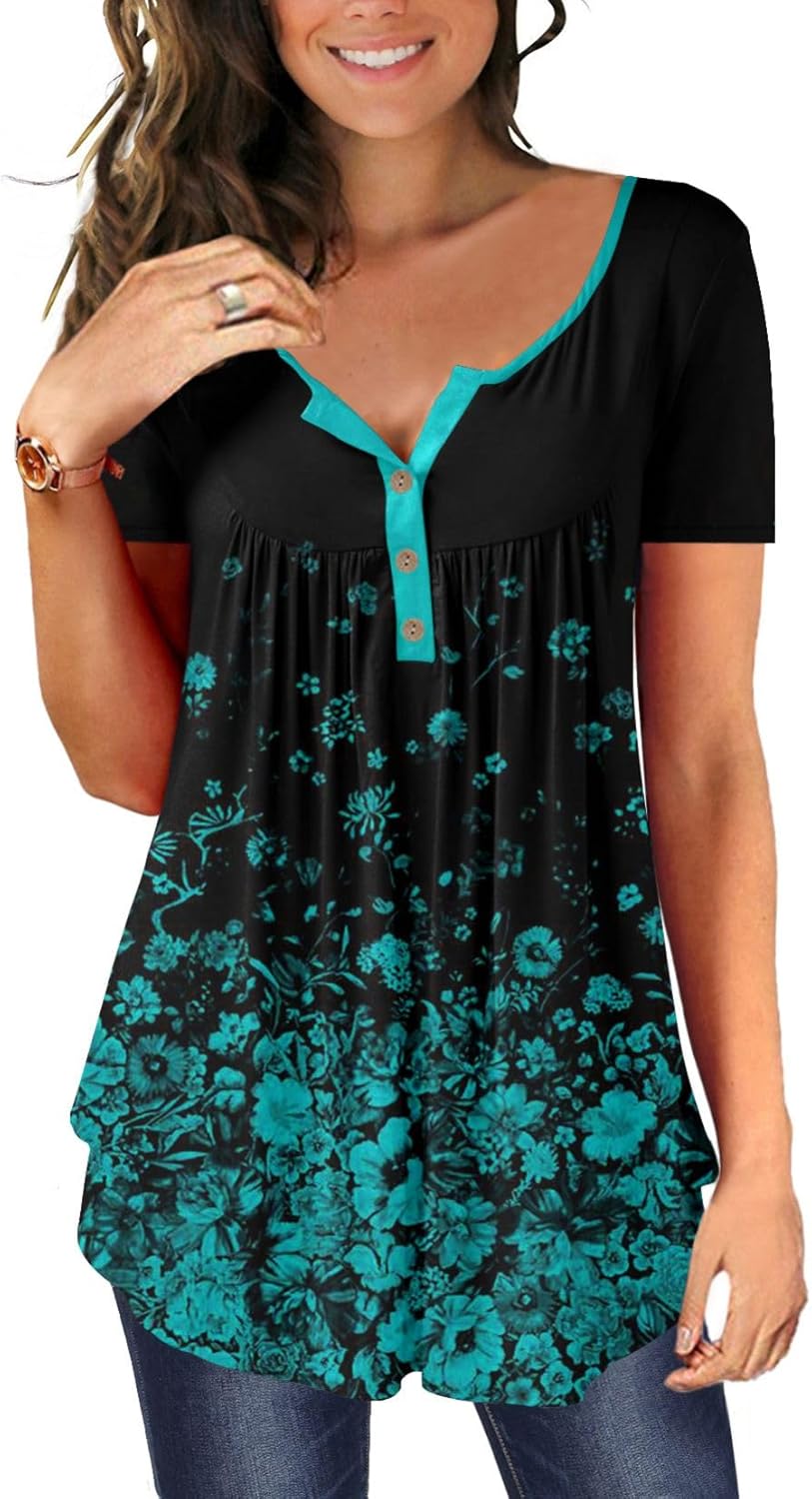 Ulovmi Plus Size Womens Tunic Tops To Wear With Leggings Summer Short Sleeve
