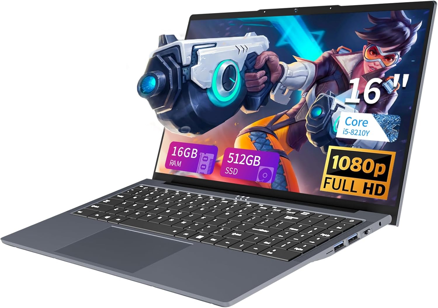 16 Inch Laptop Computer, FHD IPS 1200p Screen, Gaming Laptop i5 (Up to 3.6GHz) for 16GB LPDDR4 RAM 512GB SSD, 180 Angle Open WiFi 5 HDMI Backlit Keyboard UHD Graphics 617 with Numeric Keypad