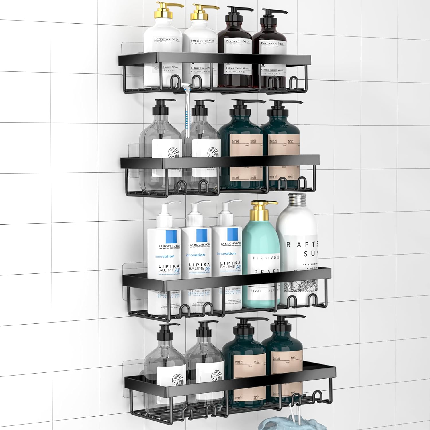 Moforoco Adhesive Shower Caddy Organizer Shelves Rack – 5 Pack Corner Bathroom Storage Organization, Home & Kitchen Decor Inside RV Accessories, Hanging First Apartment Household Camper Essentials