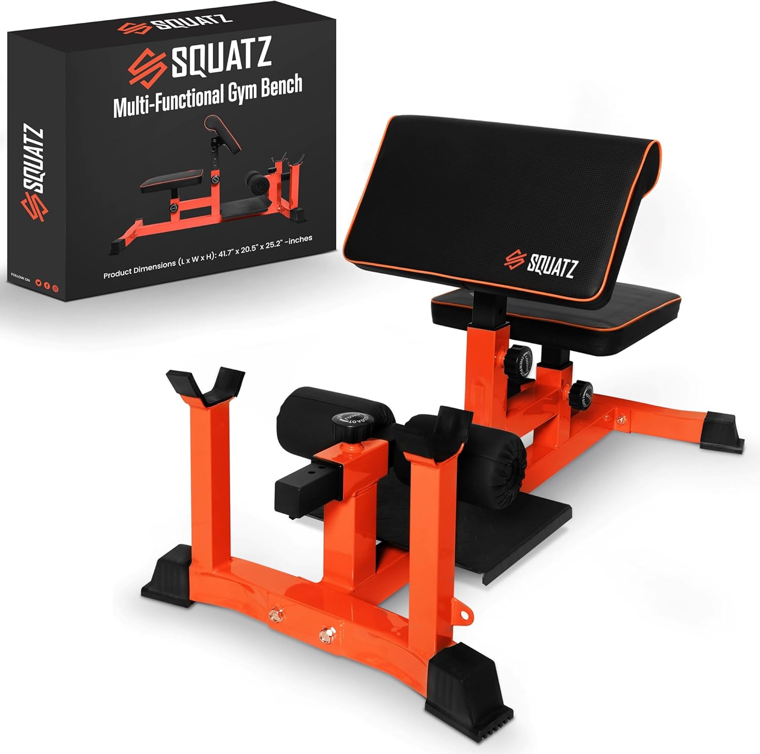 SQUATZ Sissy Squat Machine and Preacher Curl Crunch Rack – Foldable Squatting Bench for Home Gym Workout Station and Leg Exercise – Train Abs, Thighs, and Glutes, Multifunctional Fitness Equipment