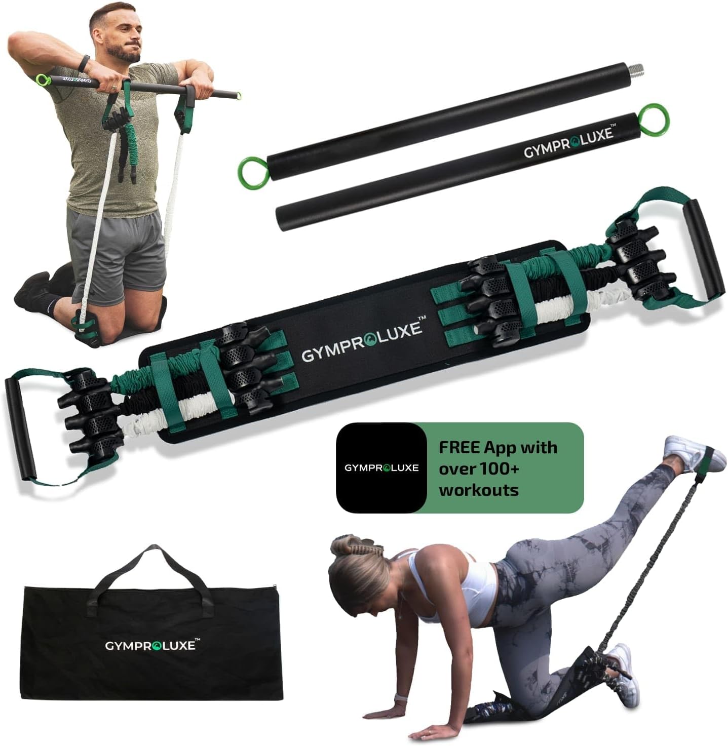 Portable Gym – Resistance Exercise Band Set – 200LBS Resistance Bands for Men & Women – Multi Gym Fitness Equipment & Pilates Bar for Home Workout