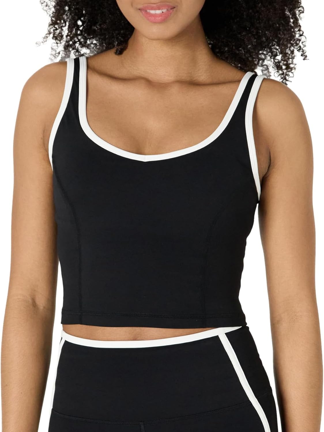 Amazon Essentials Women’s Active FormFlex Buttery Soft Light Support Crop Tank with Bra and Contrast Trim