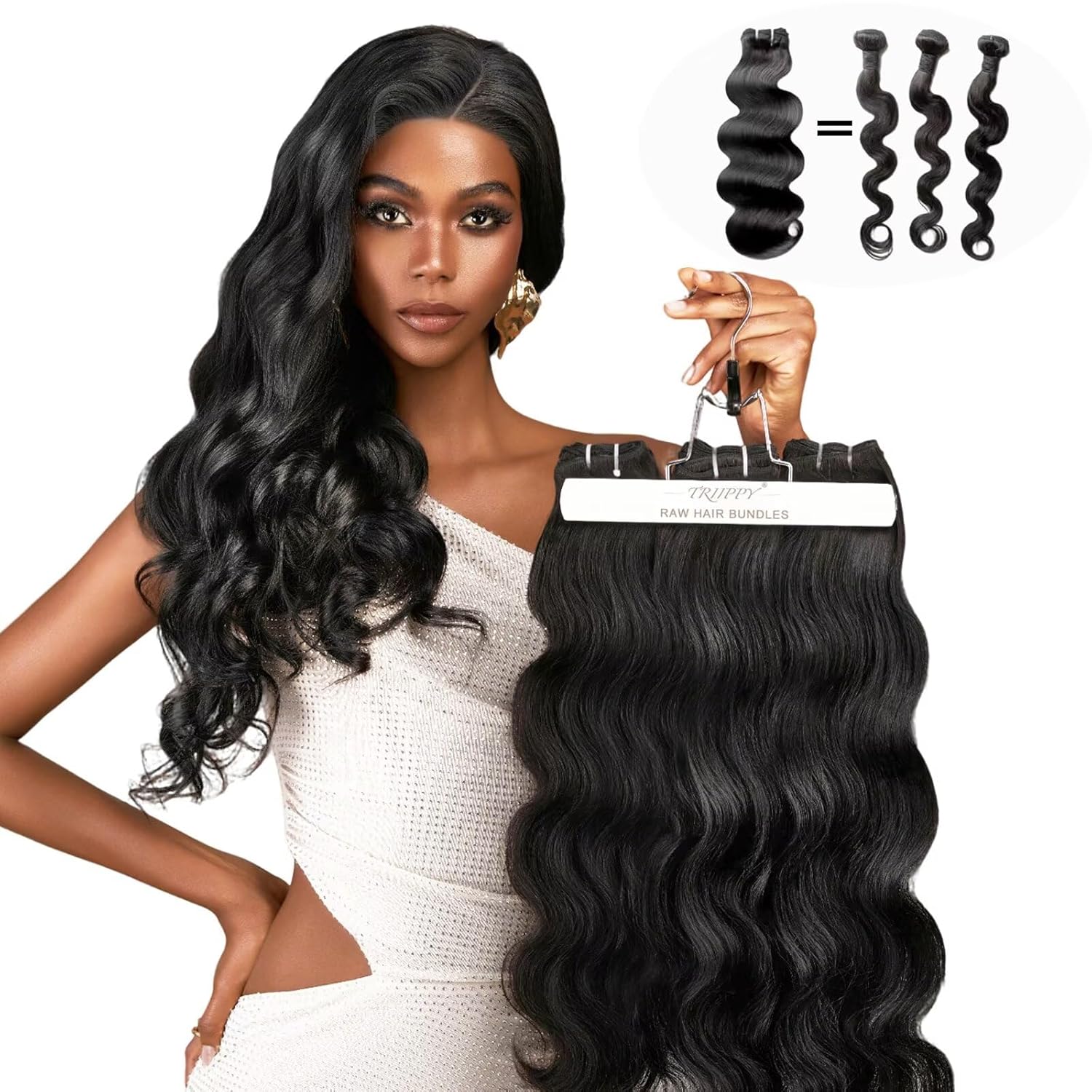 TRIIPPY Body Wave Bundles Human Hair,100% Raw Cambodian Hair Wavy 3 Bundles 16 16 16 Inches,Triple The Lifespan Over Regular Virgin Hair Bundle,No.1 Raw Hair Brand On Amazon(Natural Color)