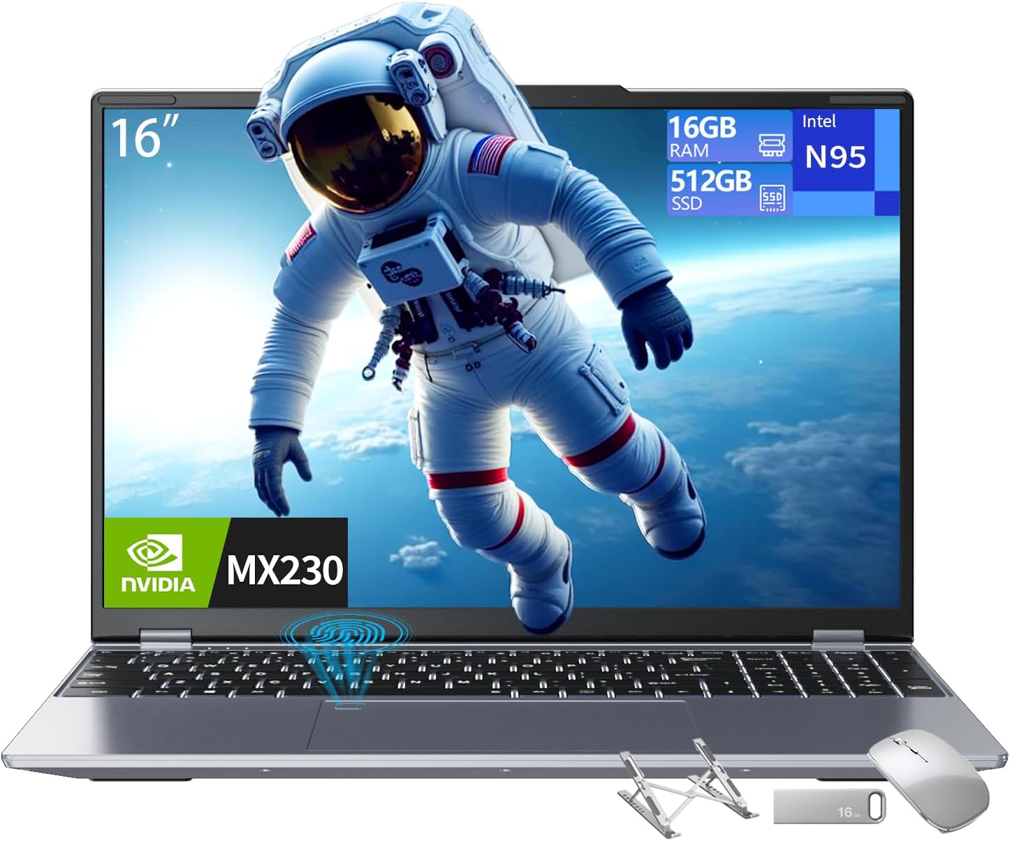16″ Gaming Laptop Core N95,GeForce MX230,16GB RAM,512GB SSD,Win 11 Pro,FHD Display（1920 x 1200P, Business Computer,WiFi 5,Bluetooth 4.2,Backlit Keyboard,Fingerprint Unlock, Lightweight Laptops