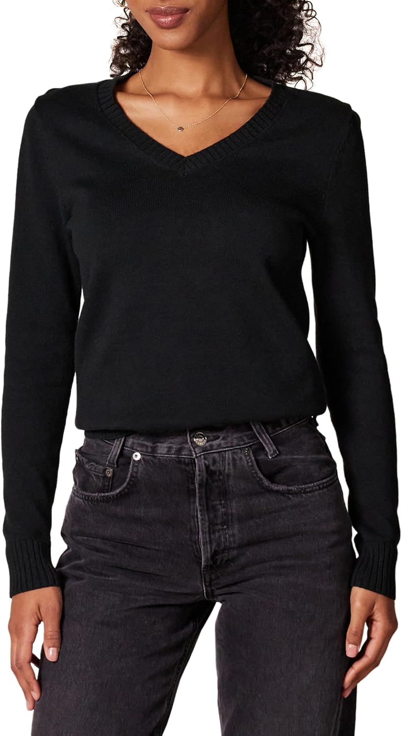 Amazon Essentials Women’s Lightweight Long-Sleeve V-Neck Sweater, 100% Cotton