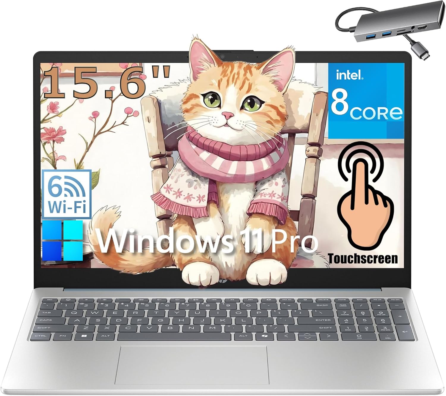 HP 15.6 inch Touchscreen Laptop Computer for Business & Home Student, Intel 8-Core Processor, 32GB DDR4 RAM, 1TB PCIe SSD, WiFi 6, BT 5.4, FHD, Copilot Key, Moonlight Blue, Windows 11 Pro, Type-C HUB