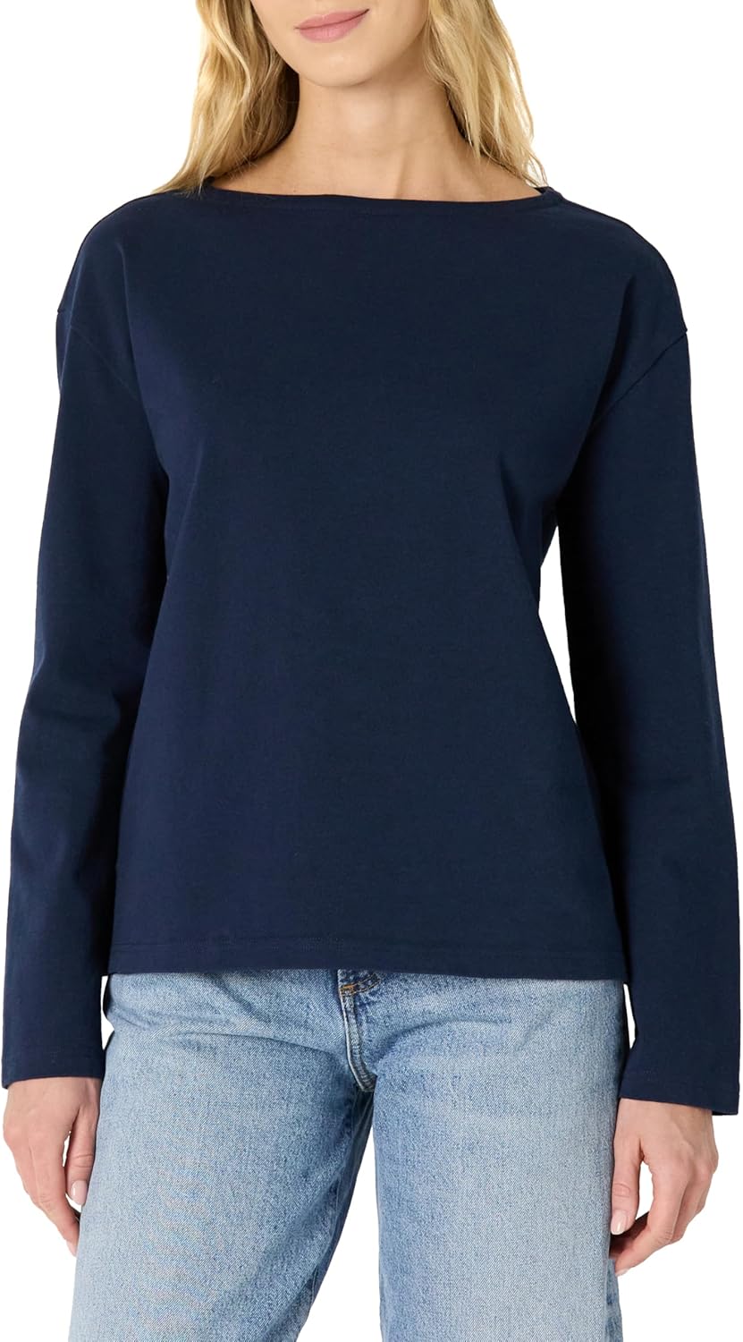 Amazon Essentials Women’s 100% Cotton Heavyweight Long-Sleeve Boatneck Top