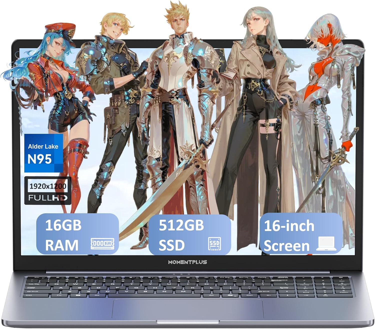 Laptop Computer 16 Inch 11 Pro, Alder Lake N95 Notebook PC (4C/4T, Up to 3.4GHz), 16GB DDR4 RAM, 512GB NVMe SSD, 1080P Screen, UHD Graphics, Backlit Keyboard, Wi-Fi 5, BT 5.0, Webcam