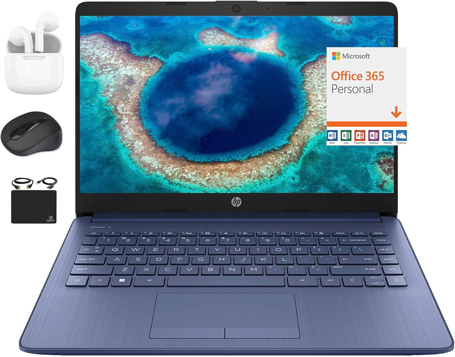 HP New 14″ HD Ultral Light Thin Laptop, Quad-Core Intel Celeron Processor, 8GB RAM, 192GB (64GB eMMC+ 128GB Card), Wi-Fi, Upto 11 Hours, Windows 11 S + 1 Year Office 365+HubxcelAccessory, Royal Blue