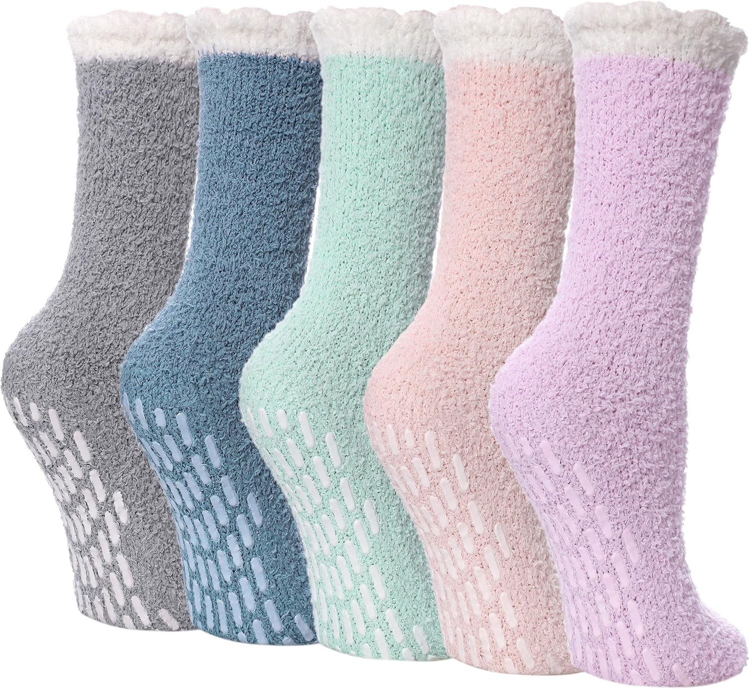 LINEMIN Non-Slip Fuzzy Socks for Women – Cozy Hospital Soft Fluffy Socks With Grips – Winter Warm Slipper