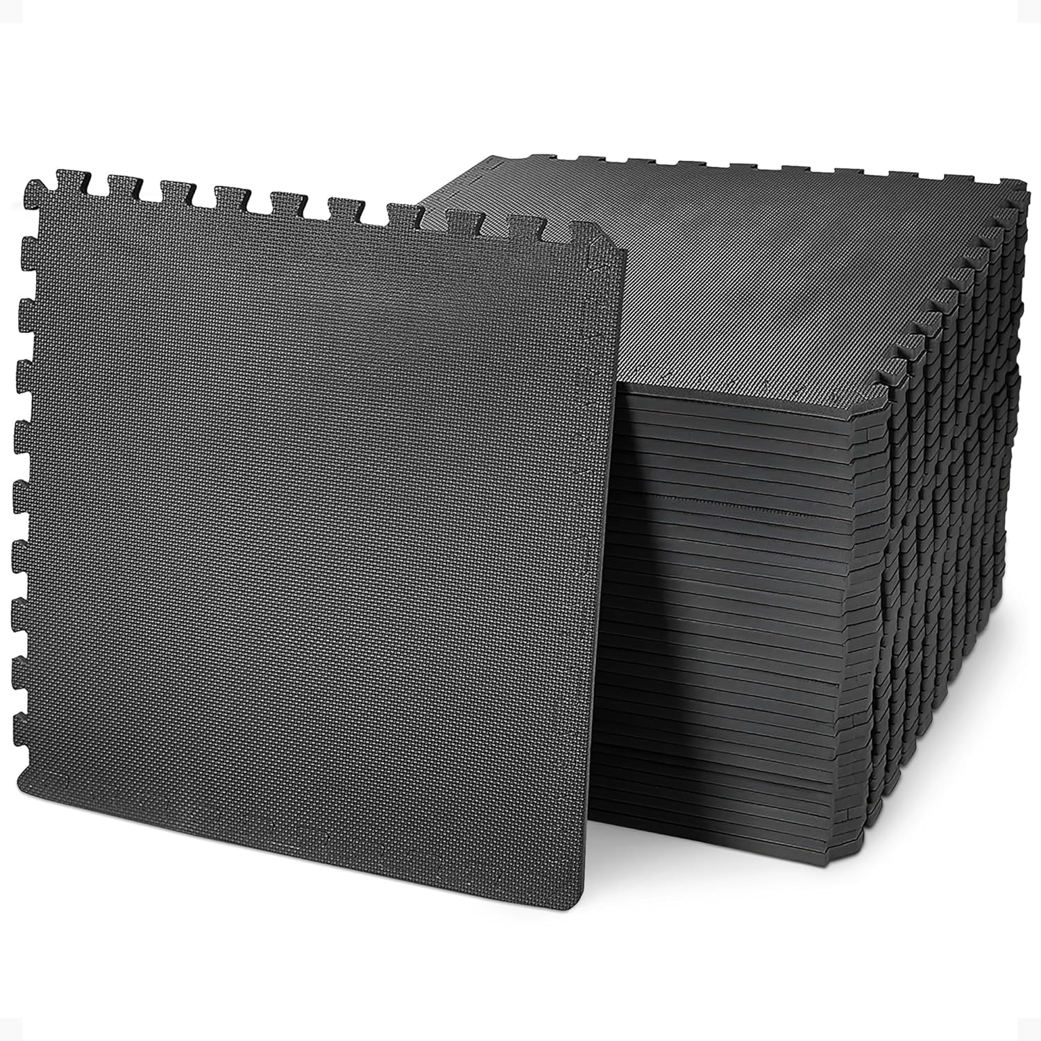 BalanceFrom Interlocking Foam Exercise Mat Equipment, Multiple Sizes & Colors Available – Non-Slip EVA Puzzle Floor Tiles with End Borders for Home Gym, Workout Room, Playroom or Daycare Flooring